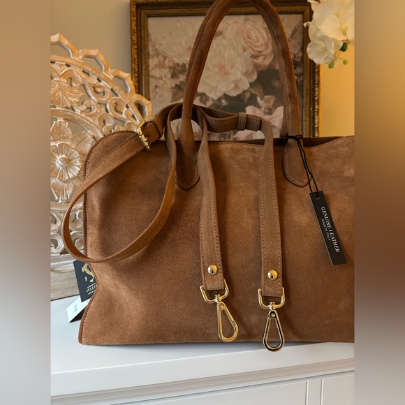 Claudia Firenze Suede Camel Bag NWT w/Shoulder Strap - Picture 5 of 17